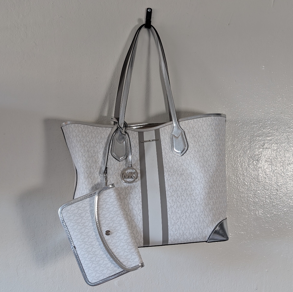 Michael Kors White and Silver Tote Bag